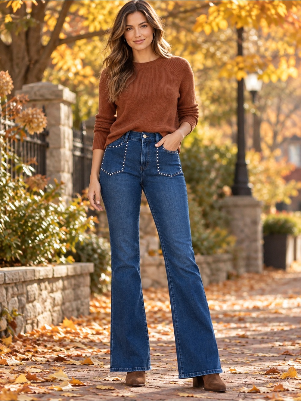 BLEU Rod Beattie Dark Blue Stud-Trim Bootcut Jeans